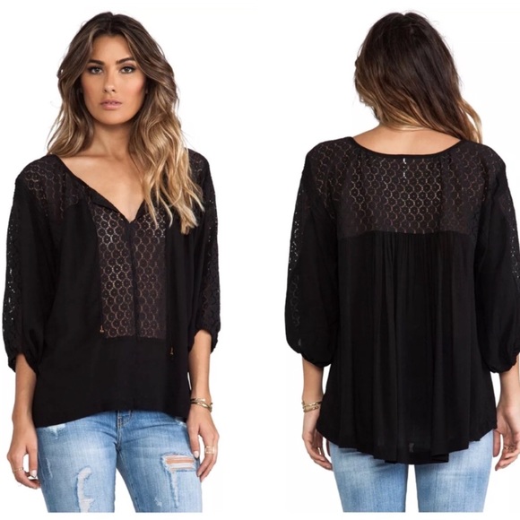Free People Tops - Free People • Moon River Black Peasant Top